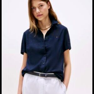 Tommy Hilfiger Navy Blue Linen Blend Shirt